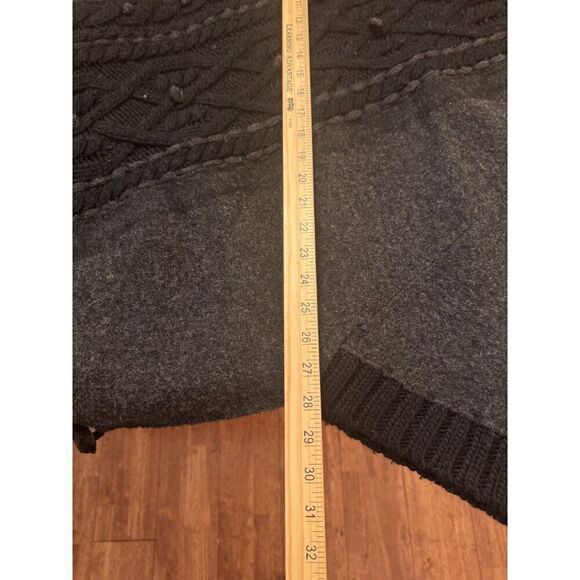 Anthropologie Sleeping On Snow Gray & Black Knit Poncho With Fringe Trim EUC S - Picture 7 of 7